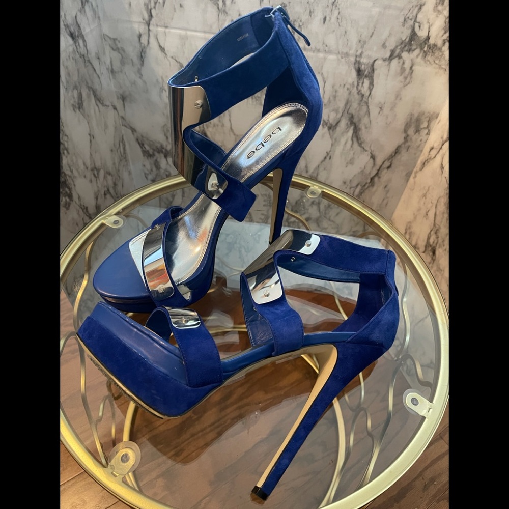 Royal Blue & Silver Plated BEBE Wedge Heel Size 10